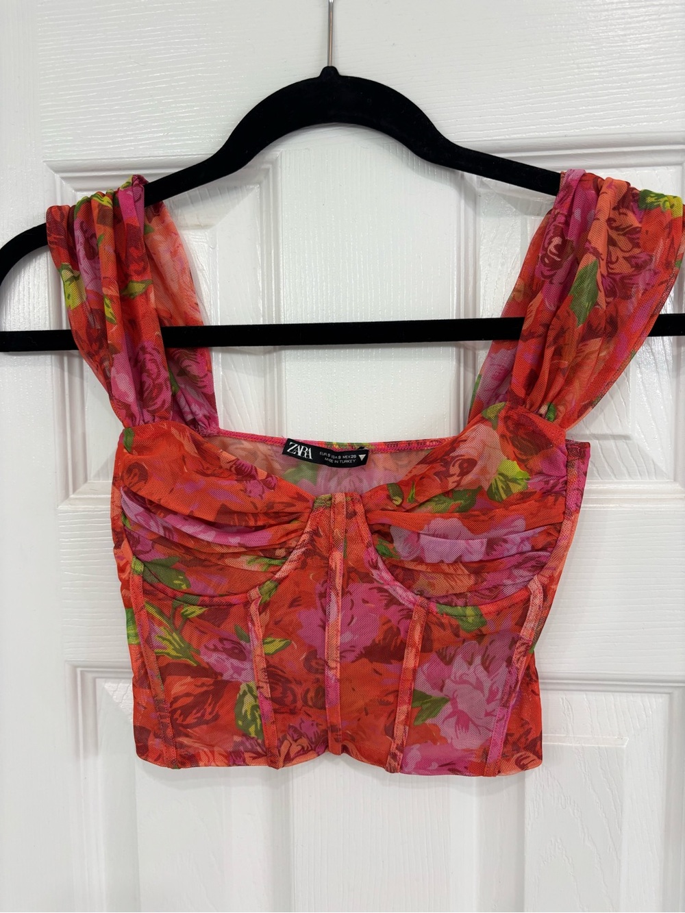 Zara Red Floral Sweetheart Crop Top